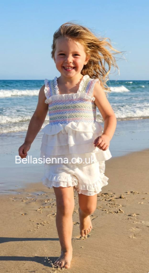 Basmarti Girls Multicoloured Smocked Layered Top & Frilly Shorts Set - 26341
