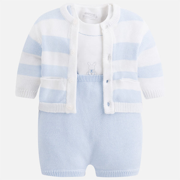 Mayoral Newborn Boys White And Blue Fine Knitted Three Piece Set