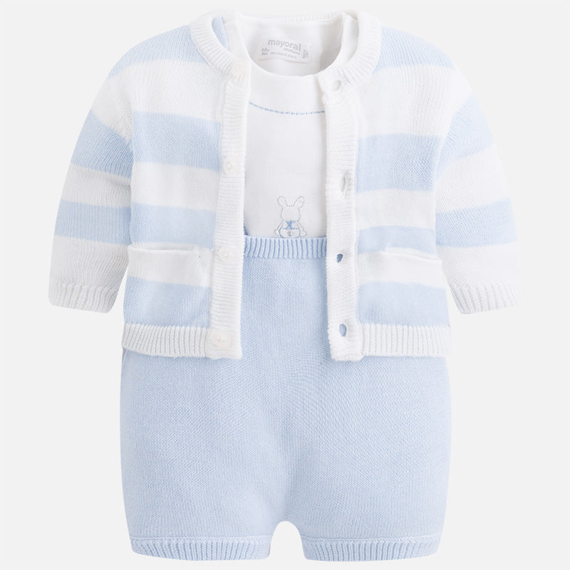 Mayoral Newborn Boys White And Blue Fine Knitted Three Piece Set