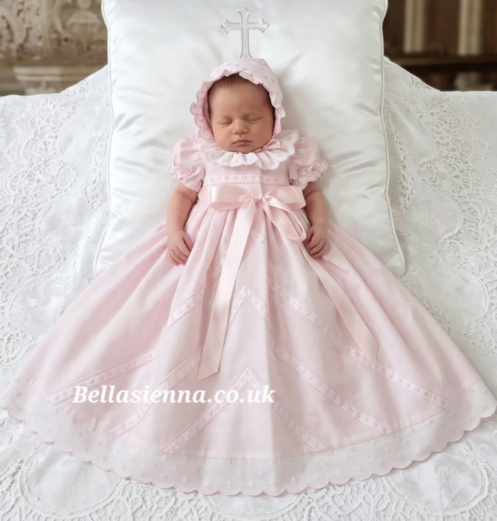 Pink & White Baby Girls Day Gown With Matching Bonnet - 286