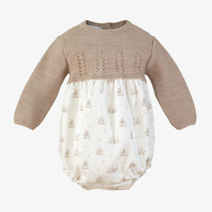 PRE-ORDER - Miranda Unisex, Bunny Print Half Knit Romper - 0028-P