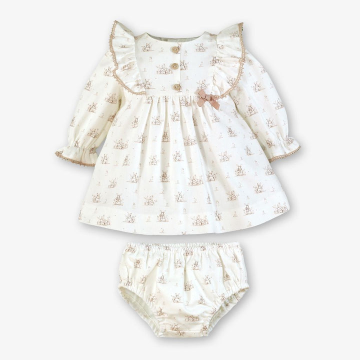 PRE-ORDER - Miranda Baby Girls Ivory/Beige Dress & Pants Set - 0028-VB
