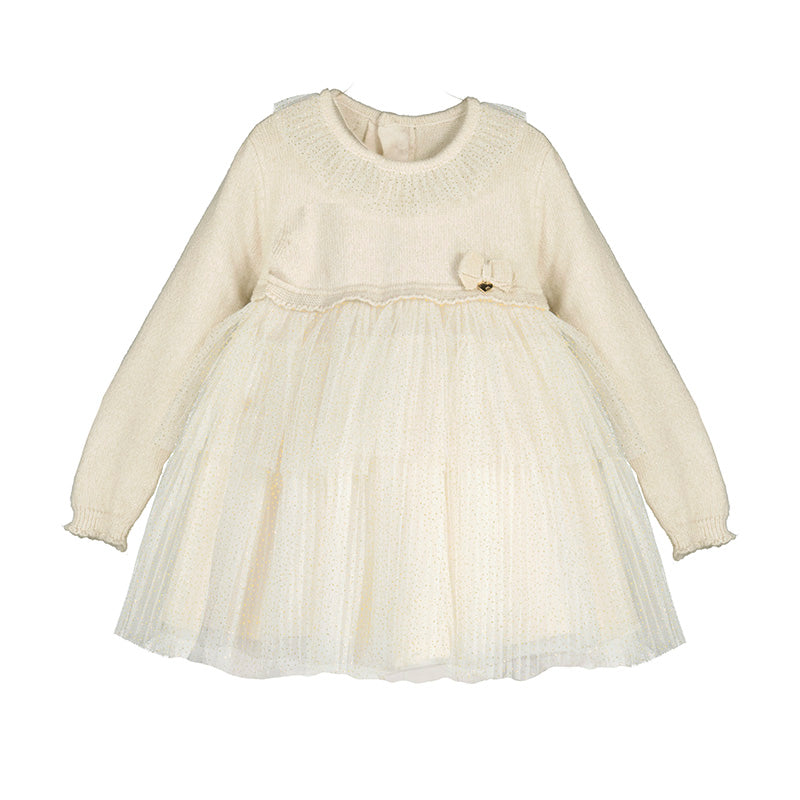 Mayoral Ivory & Gold Sparkle Dress - 2979