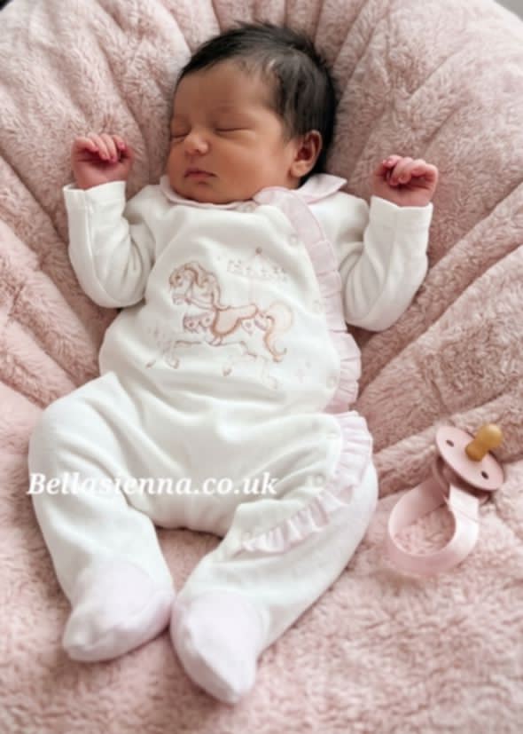 Jamiks "INKI" Pink Rocking Horse All In One Velour Babygrow Sleepsuit