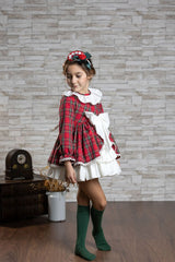 Abuela Tata Red & Green Tartan Dress With Beautiful Bow Back - 2599349