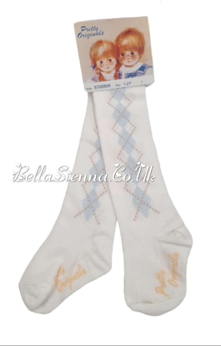 Pretty Originals Baby Boys Ivory And Blue Tights ST00598