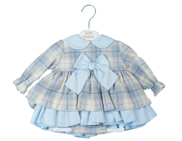 Lor Miral Blue & Ivory Check Dress & Pants Set - 22006