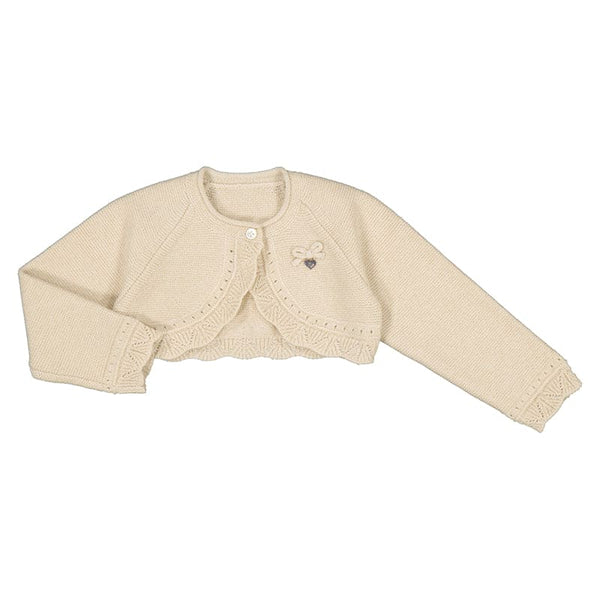 Mayoral Baby Girls Beige Knit Cardigan With Gold Sparkle - 308 - 10 -Marzepan