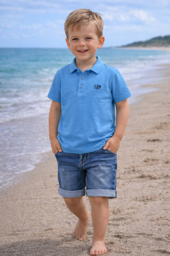 Losan Blue Denim Trendy Boys Short Set