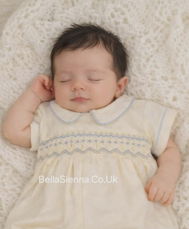 Pretty Originals Boys Lemon & Blue Smocked Romper - DL62029