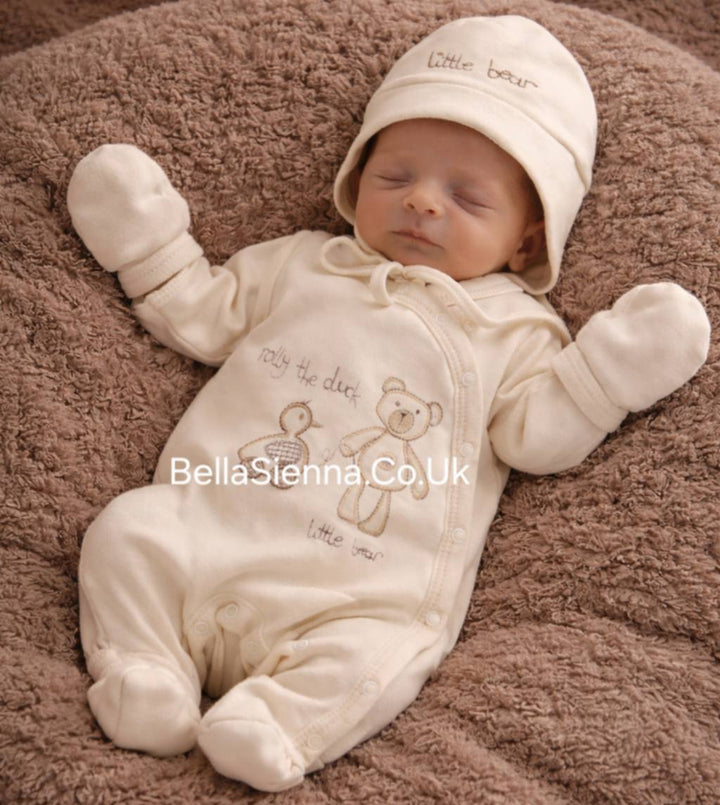 Sofia 100% Complete 3 Piece set "ORGANICZNEJ"  Sleepsuit, Hat & Mittens