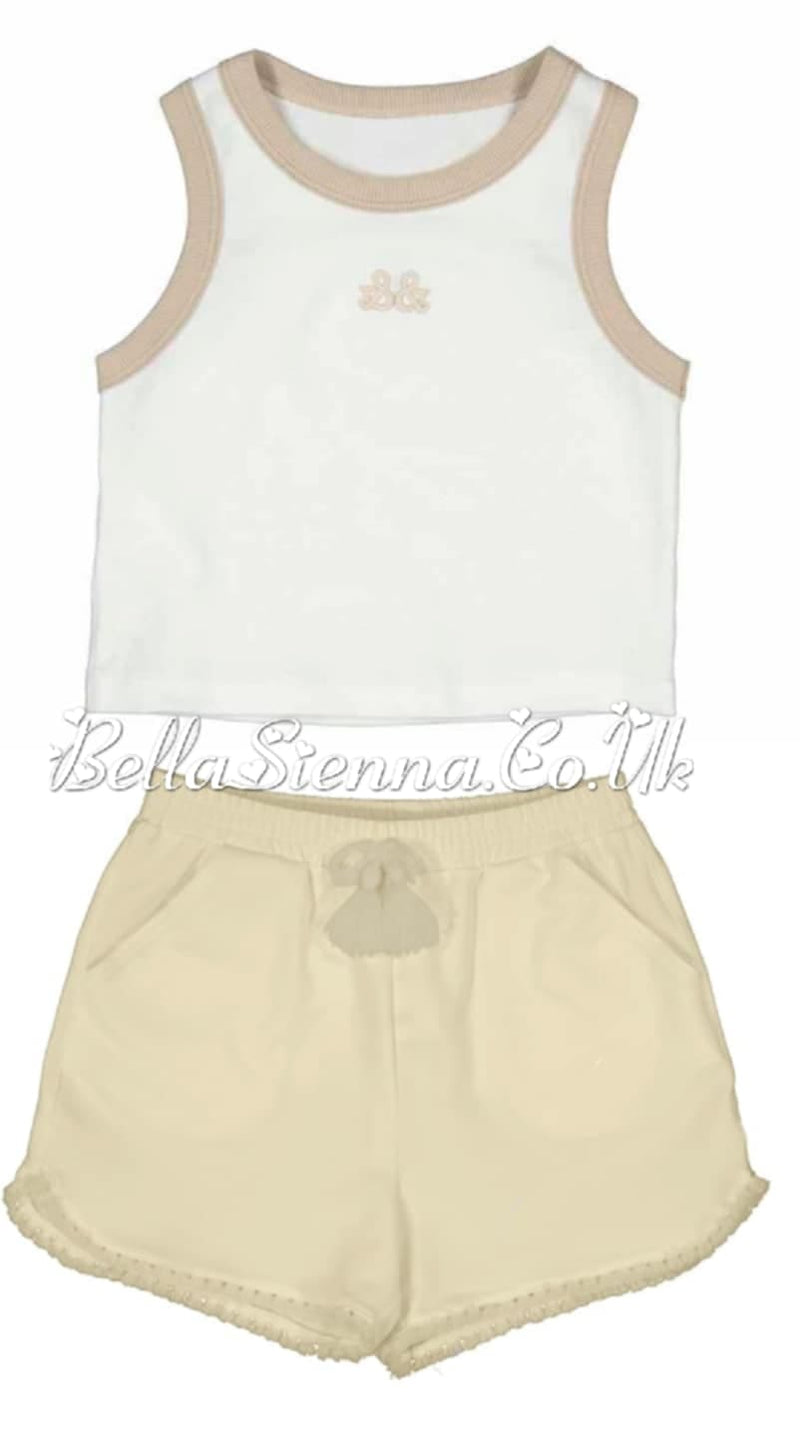 Mayoral Older Girls White & Beige Vest Top & Shorts Set - 6032 & 272