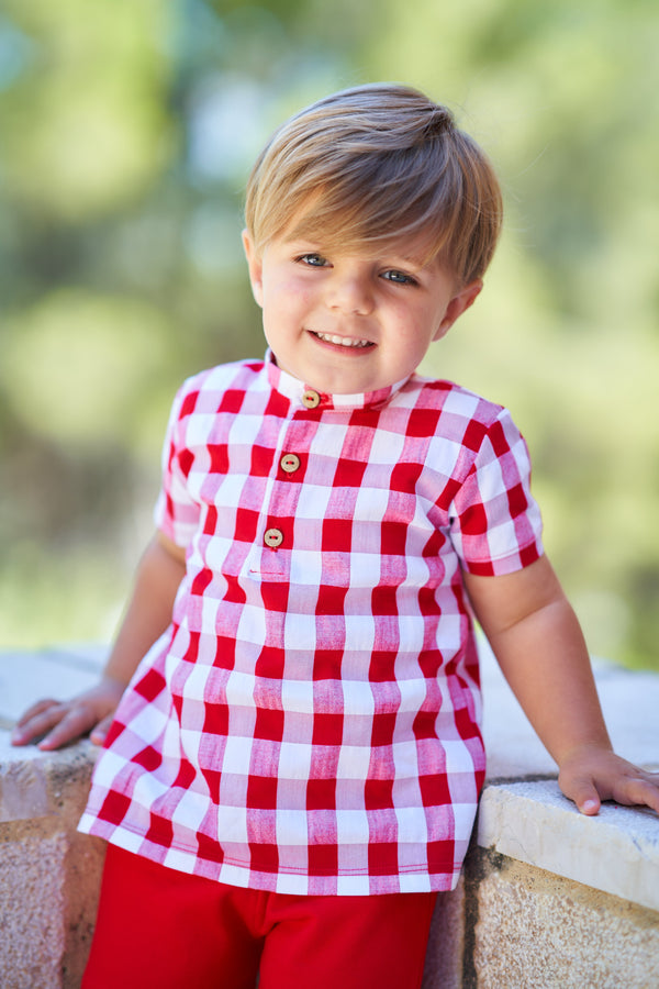 Rapife Boys Red & White Check Shorts & Shirt Set - 5018- 8961