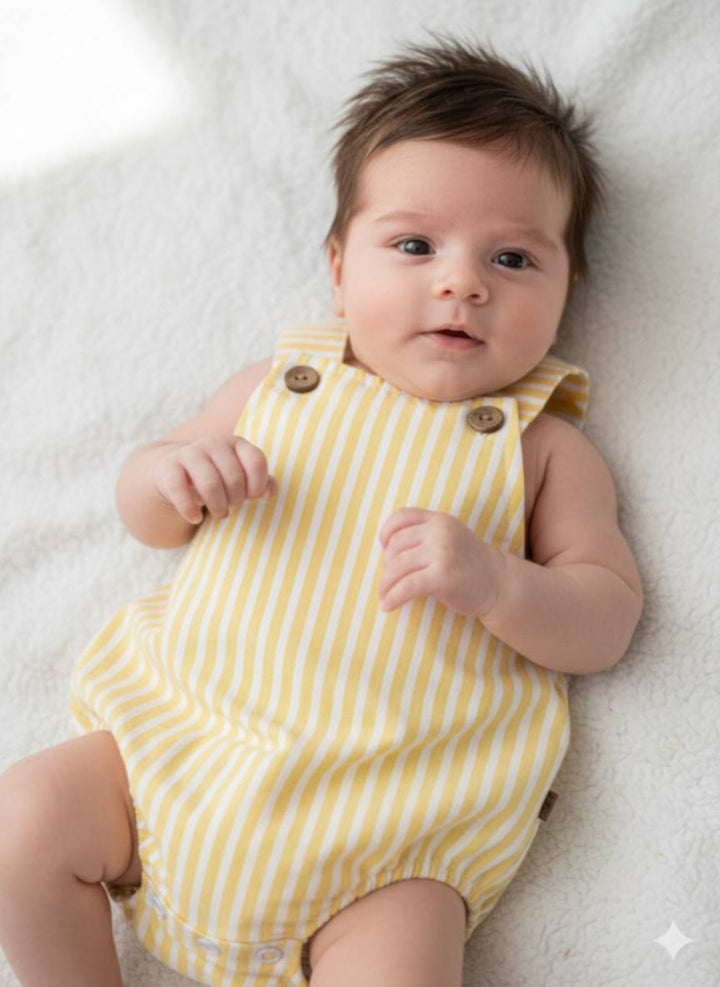 Calamaro Baby Boys Lemon Striped Romper - 32472