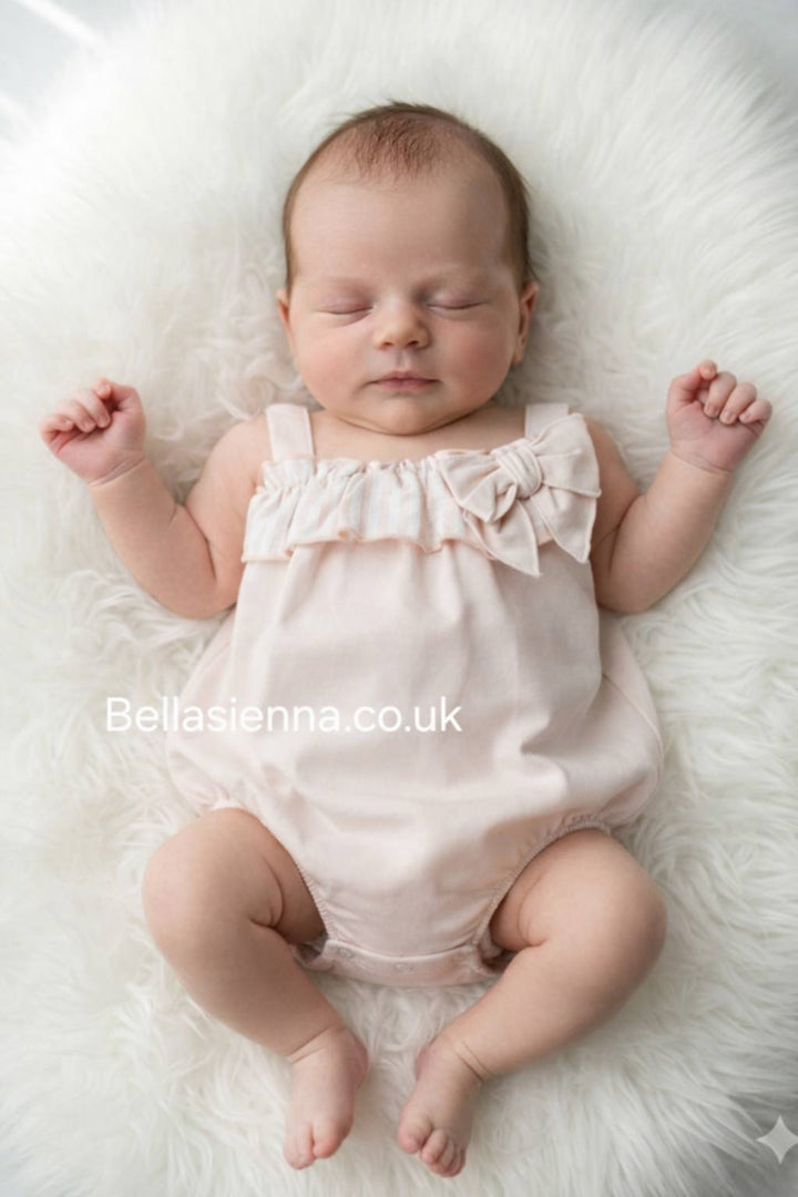 Calamaro Baby Peachy Pink Romper With Bow  - 32547