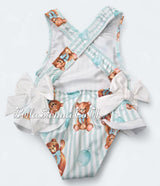 Baby Girls Mint Green "Teddy Bear" Swimsuit With Bows - Swimming Costume