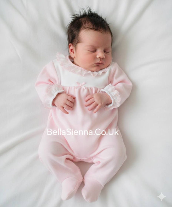 Calamaro Pink & White All In One Babygrow, Sleepsuit - 33047