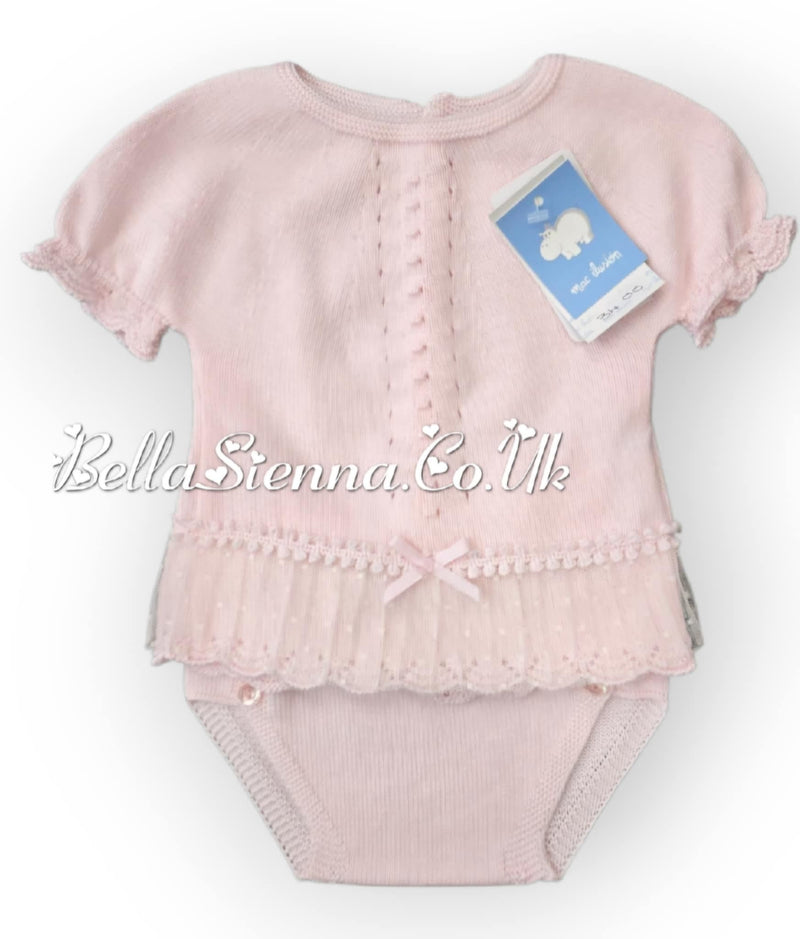 Mac Ilusion Two Piece Baby Girl Blue Fine Knitted Outfit with lace 7226X