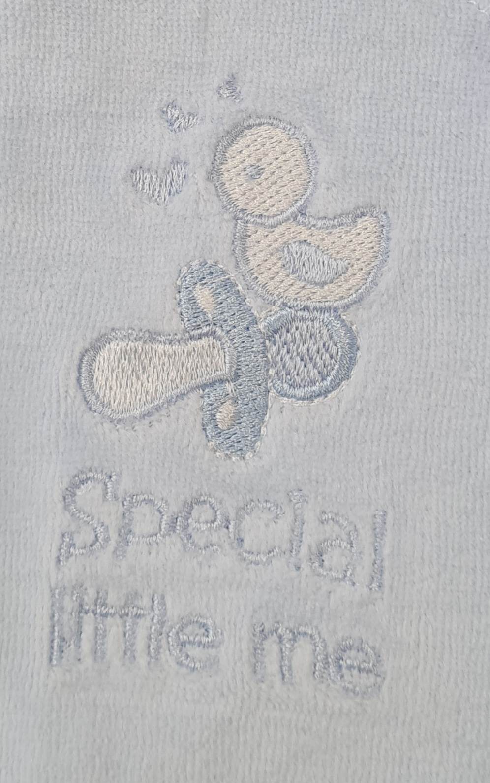 Premature Baby Boys Blue Velour Babygrow With Embroidery