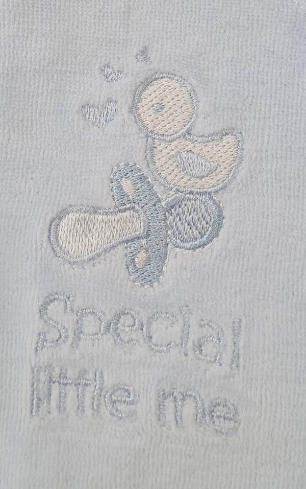 Premature Baby Boys Blue Velour Babygrow With Embroidery