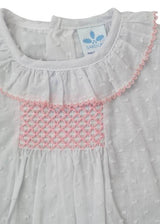 Sardon Smocked Frilly Collar Bodysuit with Pink Trim