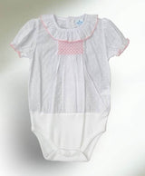 Sardon Smocked Frilly Collar Bodysuit with Pink Trim