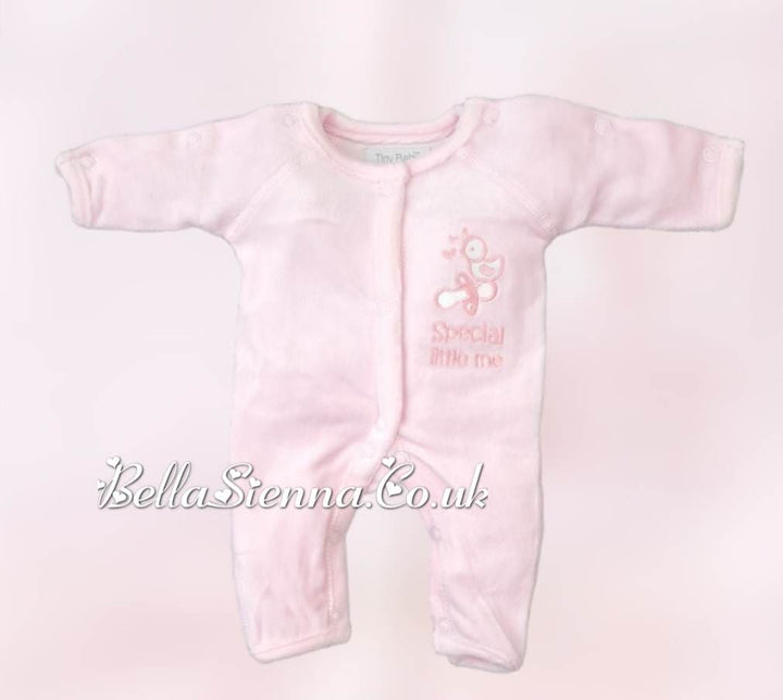 Premature Baby Girls Pink Velour Babygrow With Embroidery
