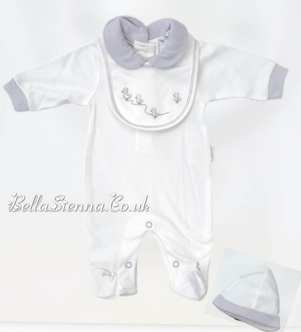Tiny Baby Three Piece Hospital Outfit White And Grey