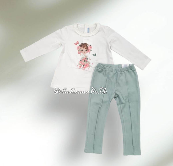 Mayoral Toddlers Ivory And Green Legging Set 4039