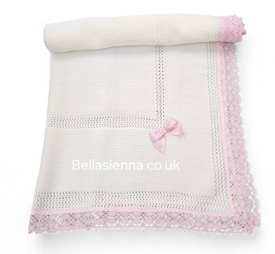 Bella Sienna White With Pink Lace Fine Knitted Luxury Shawl - 3468
