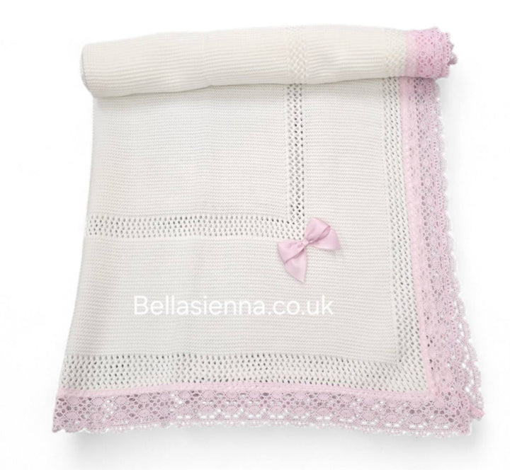 Bella Sienna White With Pink Lace Fine Knitted Luxury Shawl - 3468