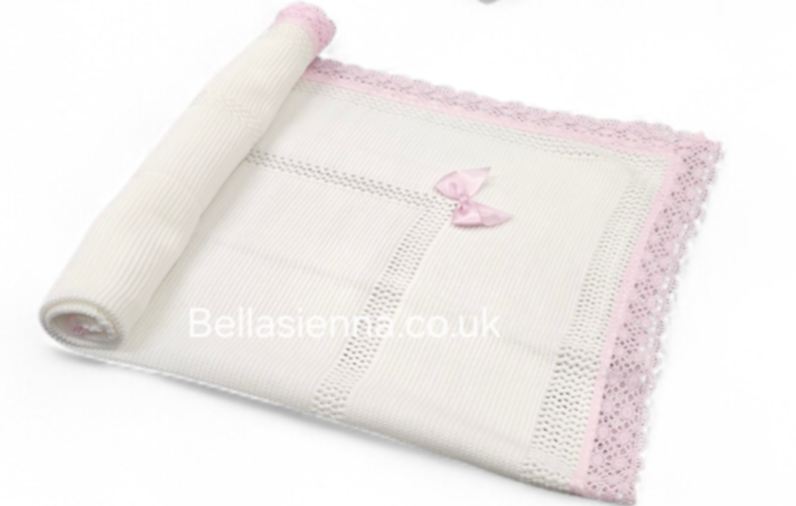 Bella Sienna White With Pink Lace Fine Knitted Luxury Shawl - 3468