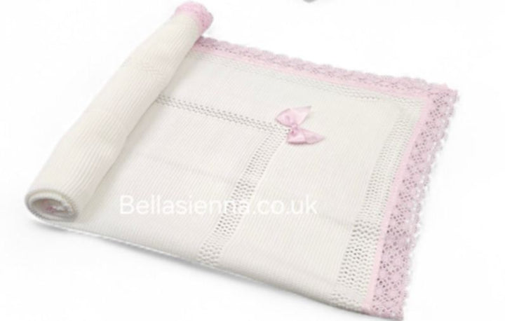 Bella Sienna White With Pink Lace Fine Knitted Luxury Shawl - 3468