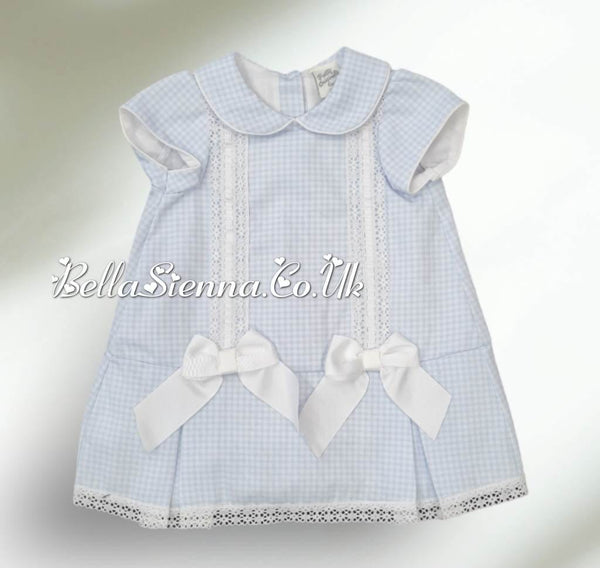 Pretty Originals White And Blue Check Bow Dress & Pants MB10512