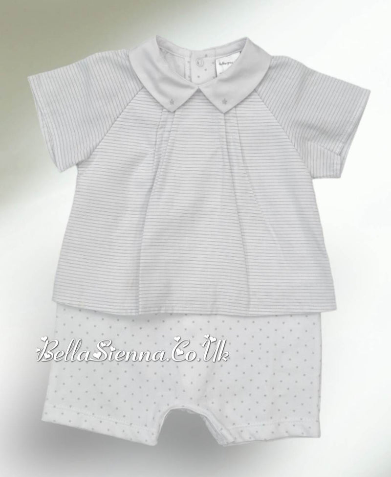 Tutto Piccolo White And Grey Striped Romper 2294