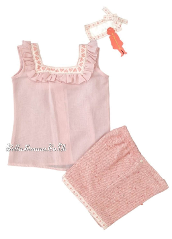 La Marquesita Real Girls Pink Short Set And Matching Hair Piece