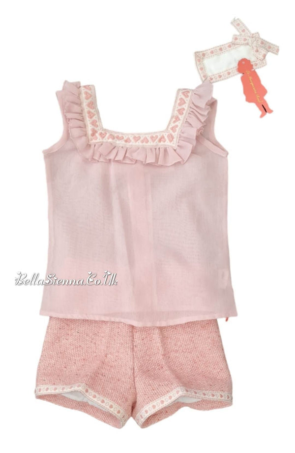 La Marquesita Real Girls Pink Short Set And Matching Hair Piece