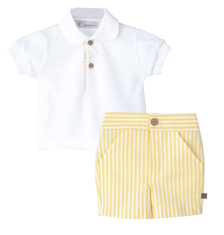 Calamaro Boys Lemon & White Striped Shorts & T-shirt Set - 11111