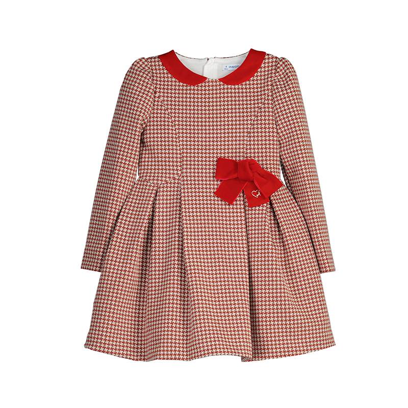 Mayoral Long Sleeved Red Dog Tooth Dress - 4916 - Red