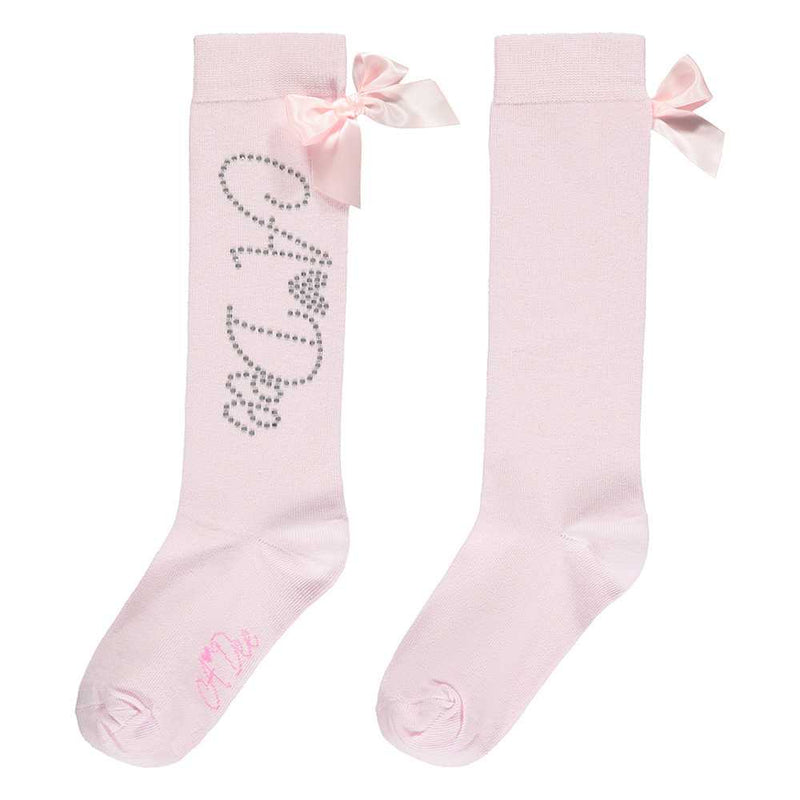 A Dee Annabella Diamante Logo Knee High Bow Socks - W231903