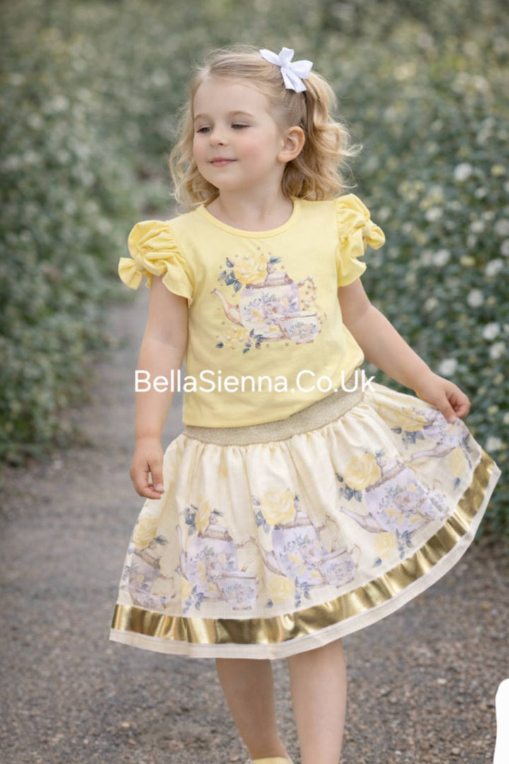 Lemon Girls "Tea Party" Top & Skirt Set With Bows On The Sleeves - 3613
