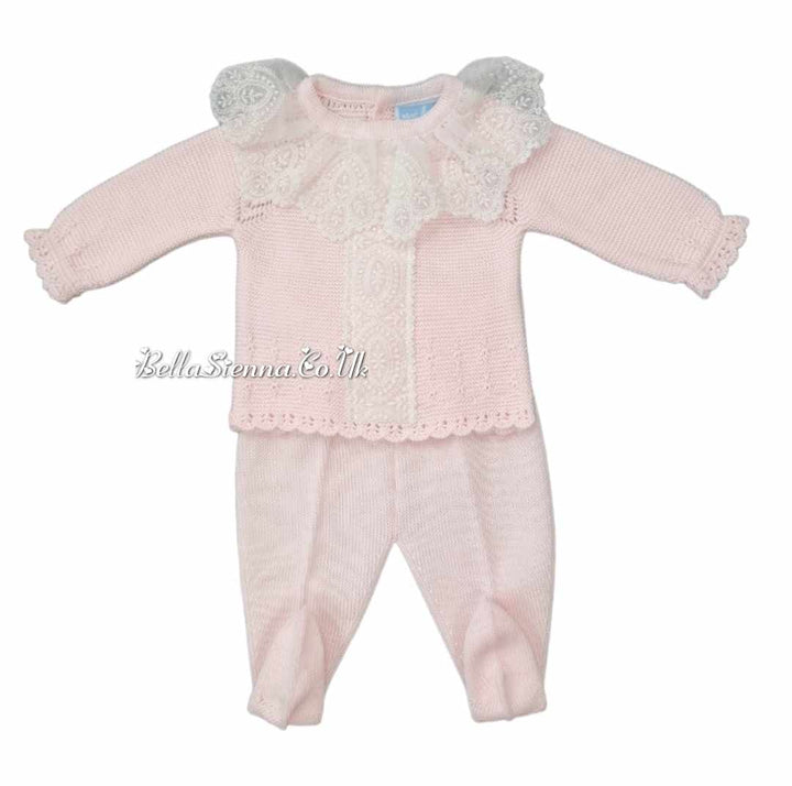 Mac ilusion Two Piece Knitted Top & Leggings Set With Lace Detail- 8816 - Rosa Pink