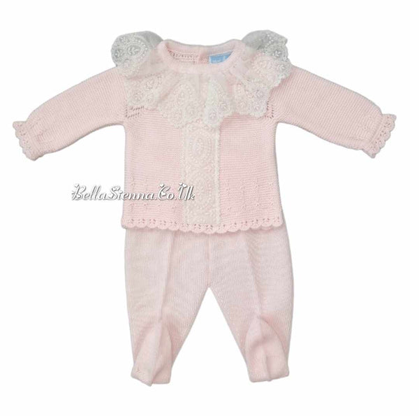 Mac ilusion Two Piece Knitted Top & Leggings Set With Lace Detail- 8816 - Rosa Pink