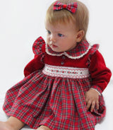 Pretty Originals Red Tartan Smocked Dress, Bloomers & Headband Set - MT02325