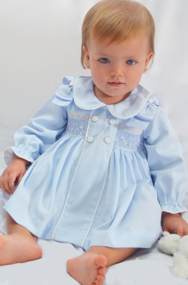 Pretty Originals Pale Blue Smocked Dress, Bloomers & Headband Set - MT02366