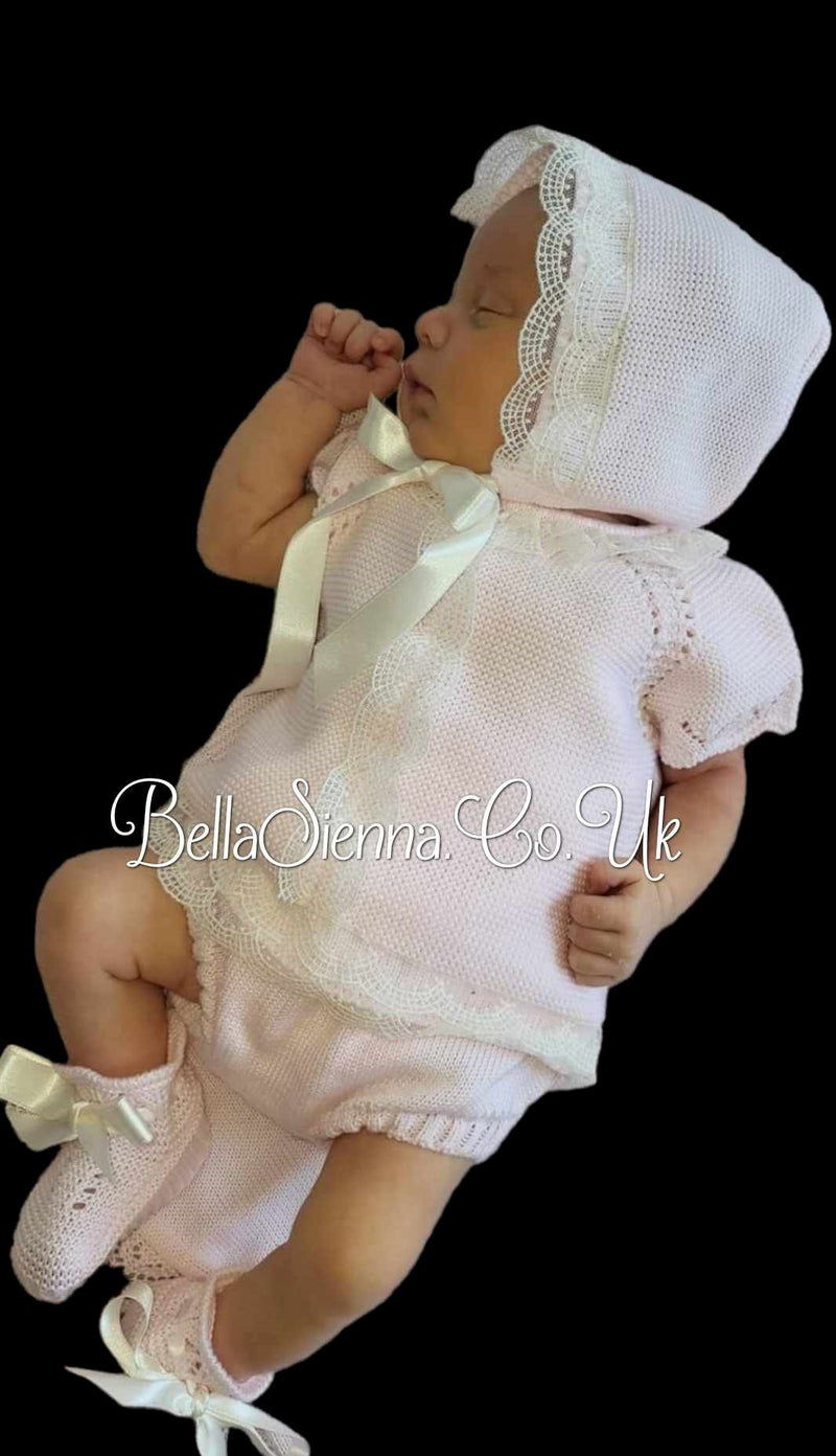 Mac ilusion Four Piece fine Knitted Outfit For Newborn Baby Girl 8029 Rosa