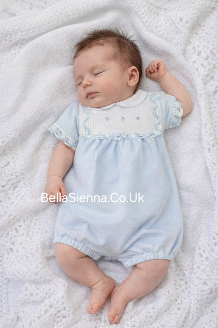 Miranda Unisex Baby Blue & White Romper - Summer - 0024