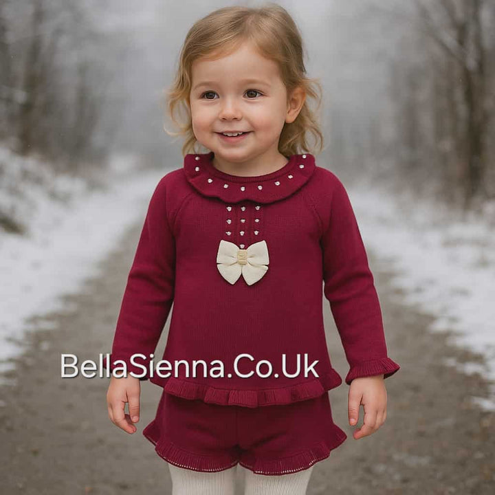 Granlei Burgundy Knitted Shorts Set Outfit - 2100