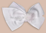 Bowtique London 6 Inch White Grosgrain Large Hair Bow With Fur Pom