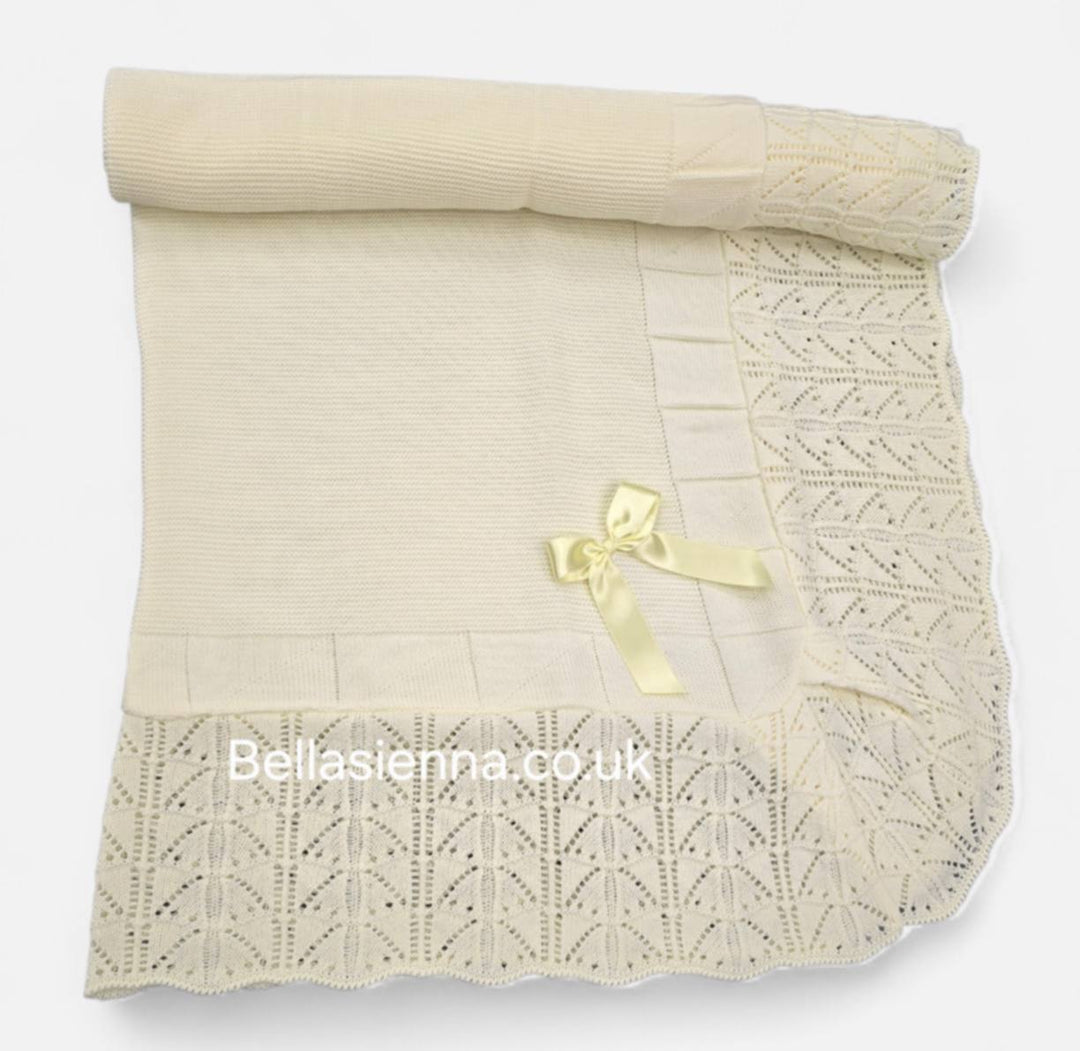 Bella Sienna Lemon Knitted Luxury Baby Shawl With Bow - 3752